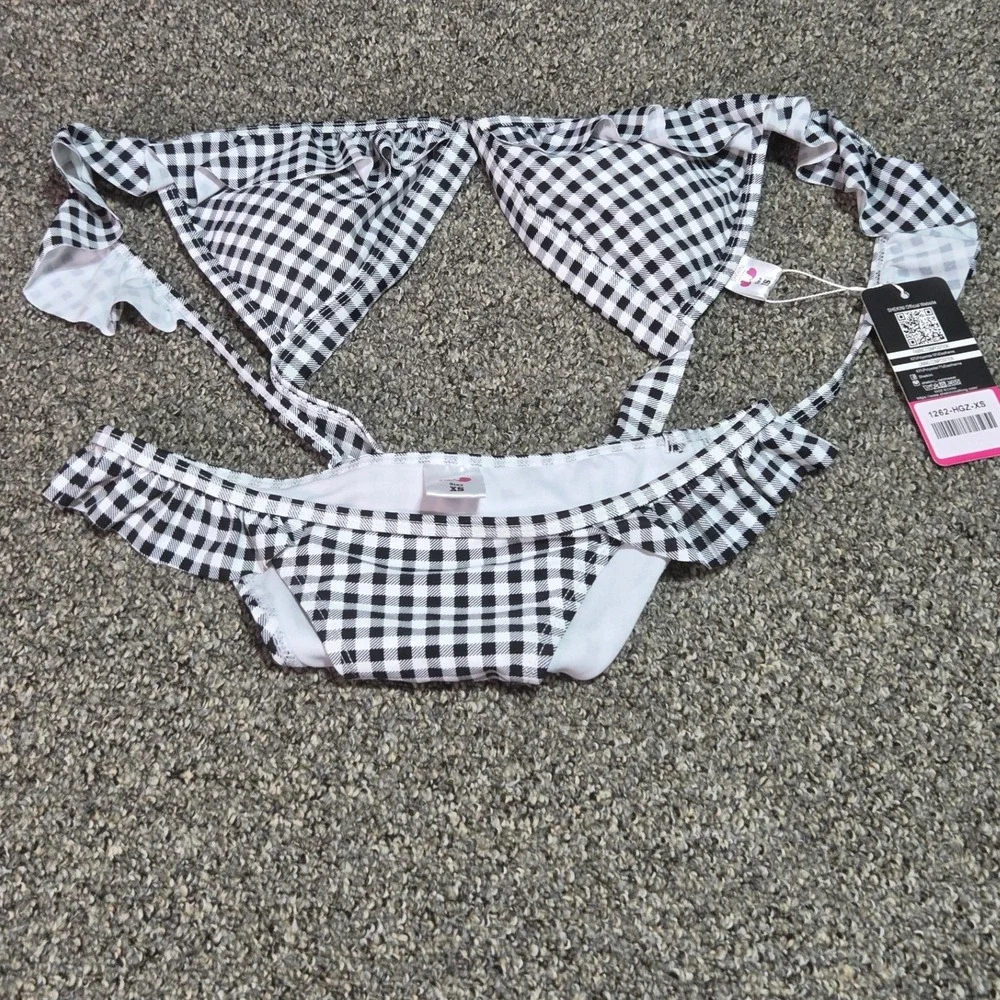 Shekini Bikini Set Womens XS Black White Gingham Ruffle 2‎ Piece Swimsuit
